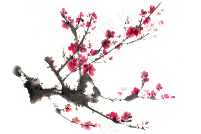 水墨画冬季红梅(7087X4724(DPI:300))psd模版下载