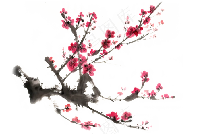 水墨画冬季红梅(7087X4724(DPI:300))psd模版下载