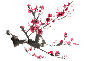 水墨画冬季红梅