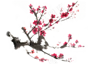 水墨画冬季红梅