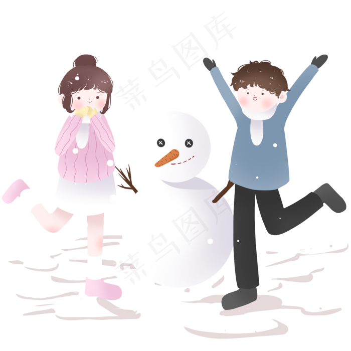 大寒冬季雪人和小女孩(2048X2048(DPI:132))psd模版下载
