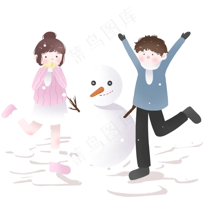 大寒冬季雪人和小女孩(2048X2048(DPI:132))psd模版下载