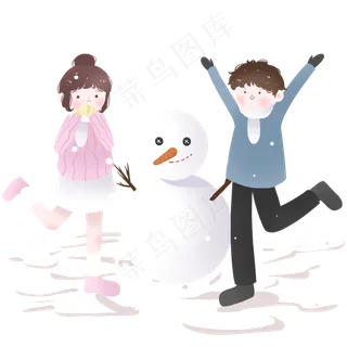 大寒冬季雪人和小女孩