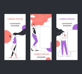 用户体验/用户界面设计模板，屏幕工具包，空的地方为应用程序app截图。