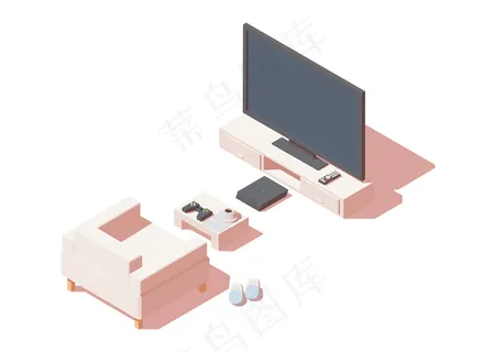 带游戏机和电视的玩家座椅。