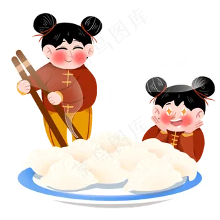 卡通立冬节气吃饺子