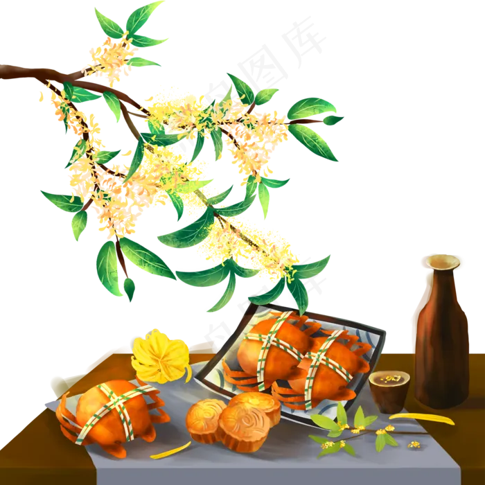 中秋佳节螃蟹桂花(2000X2000(DPI:72))psd模版下载