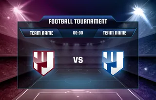 带聚光灯和记分板背景的足球场