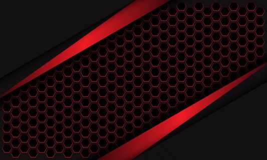 抽象红色金属三角形六边形网格，深灰色设计，现代未来主义背景。