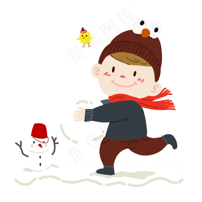 立冬玩雪球的小男孩