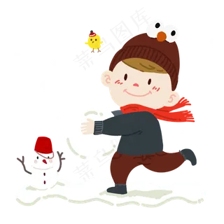 立冬玩雪球的小男孩