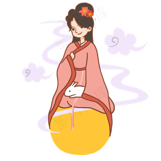 八月十五中秋节嫦娥玉兔吃月饼