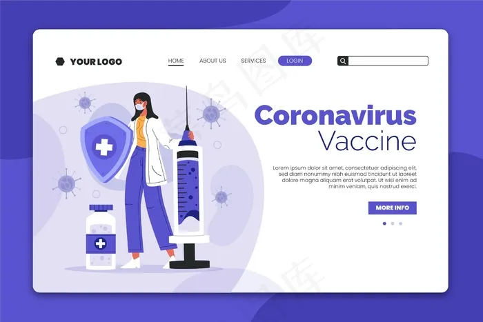 冠状病毒疫苗登陆页与人插图eps,ai矢量模版下载
