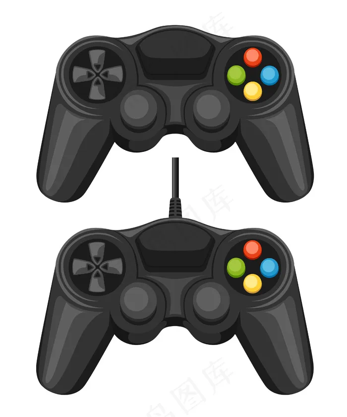 有线和无线游戏垫。黑色电子游戏控制器。用于pc或控制台游戏的gamepad。白色背景上的插图。eps,ai矢量模版下载