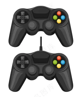 有线和无线游戏垫。黑色电子游戏控制器。用于pc或控制台游戏的gamepad。白色背景上的插图。