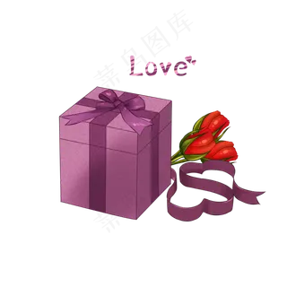 情人节紫色浪漫礼盒手绘