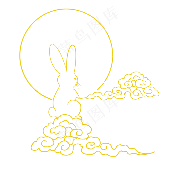 线描烫金中秋兔子