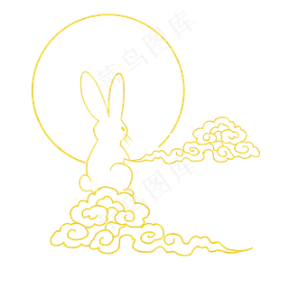 线描烫金中秋兔子