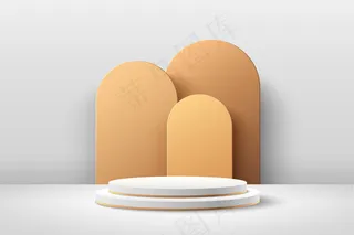 抽象的白色和金色圆形产品展示