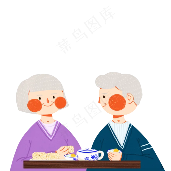 吃东西的老俩口卡通人物设计(2000X2000(DPI:150))psd模版下载