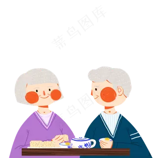 吃东西的老俩口卡通人物设计