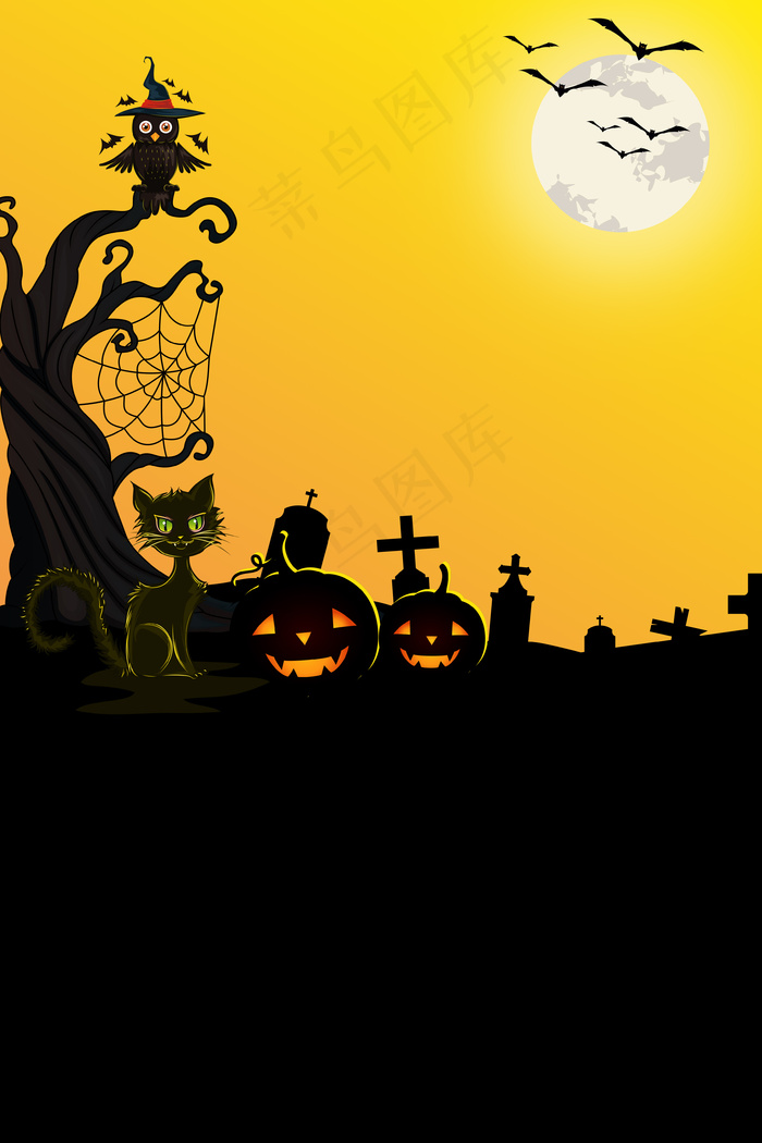万圣节Halloween恐怖黑猫南瓜灯背(3543*5315px 	      )psd模版下载