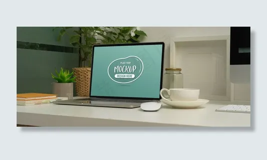 工作台上模拟笔记本电脑的特写视图