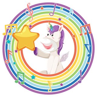 带旋律符号的彩虹圆框独角兽
