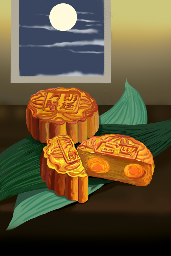 中秋月饼蛋黄馅月饼食品中秋(3545X5315(DPI:300))psd模版下载