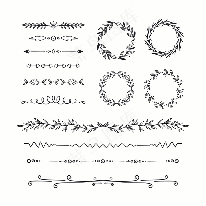 装饰性手绘框架和分隔器eps,ai矢量模版下载