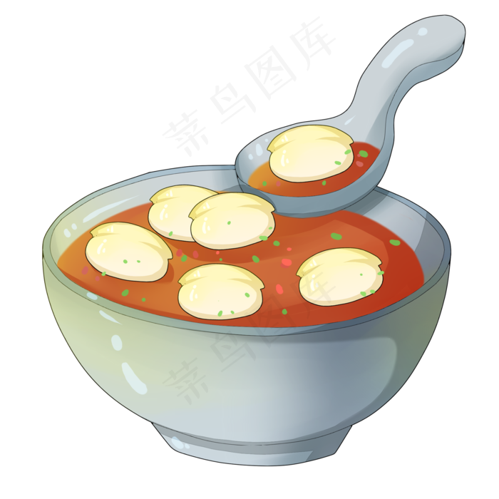 手绘立冬美食一碗汤水饺插画
