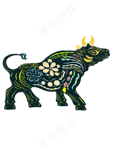 牛年民族拼色牛剪纸