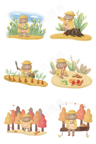 秋天秋日丰收熊动物野餐植物农作