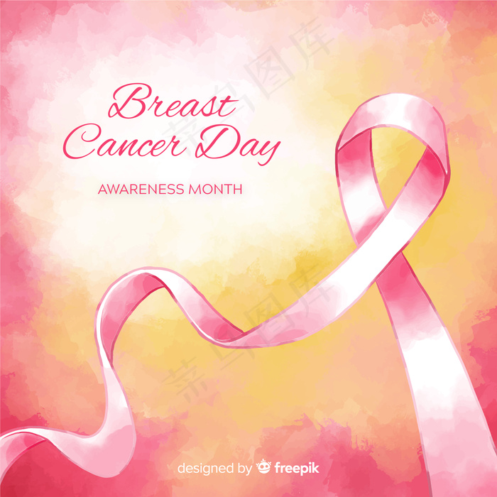 水彩乳腺癌意识色带渐变背景