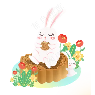 中秋节吃月饼的兔子素材