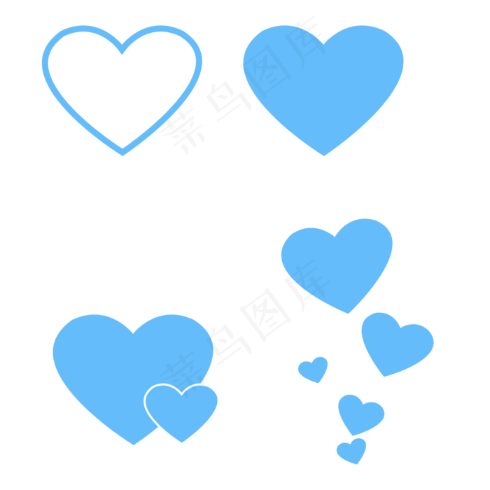 蓝色装饰爱心卡通手绘素材免费下
