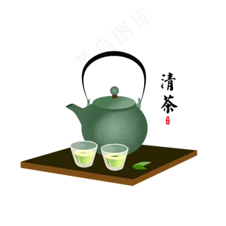 白露清茶茶壶绿色清新24节气元素