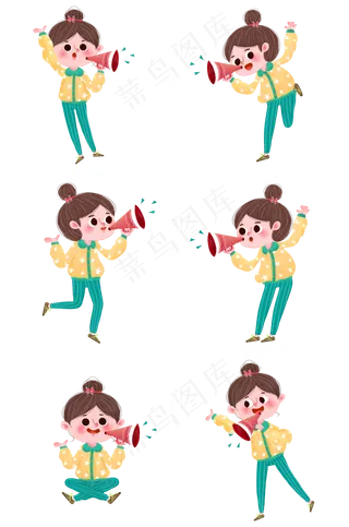 卡通手绘拿喇叭的小女孩套图