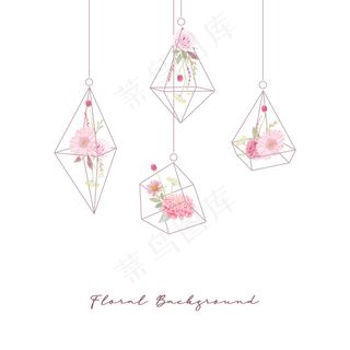 水彩玫瑰、大丽花和非洲菊花卉背景