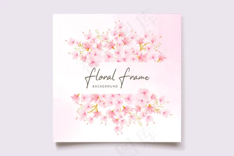 水彩樱花花卉和树叶卡套