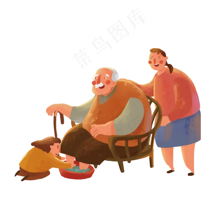 卡通女孩帮爷爷洗脚(2000X2000(DPI:300))psd模版下载