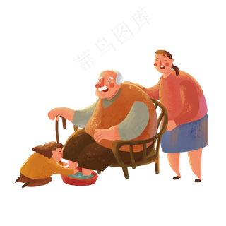 卡通女孩帮爷爷洗脚