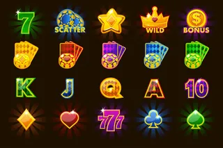 大套游戏图标的卡符号*和彩票或赌场在不同的颜色。游戏赌场、吃角子*、用户界面