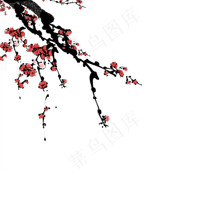 中国风水墨梅花装饰元素(2362X2362(DPI:300))psd模版下载