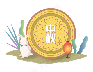 中秋节节日中秋佳节月饼植物兔子