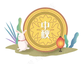 中秋节节日中秋佳节月饼植物兔子