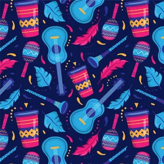 平面巴西狂欢节乐器图案