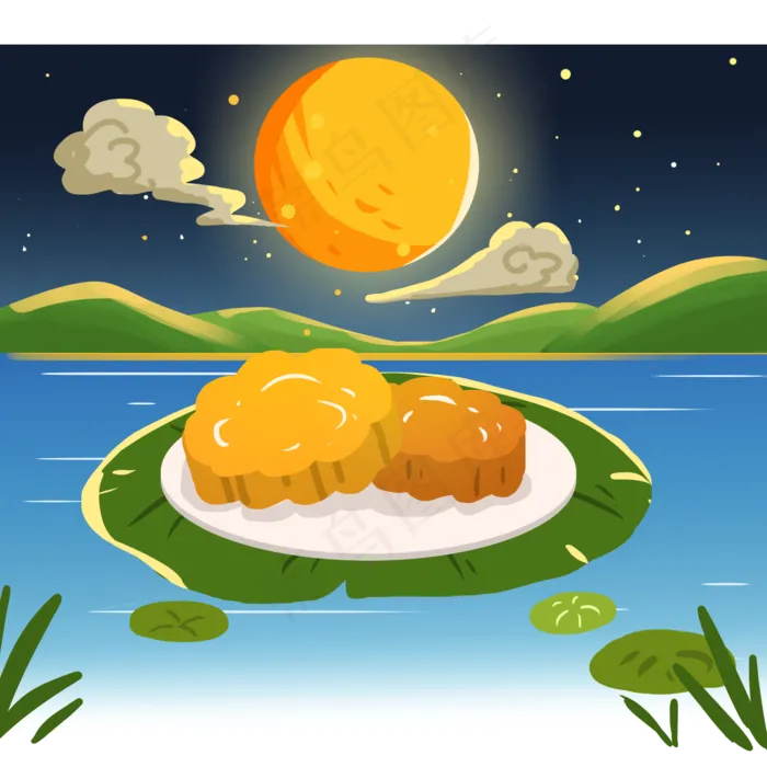 中秋节黄色扁平风元素月饼(2000X2000(DPI:200))psd模版下载