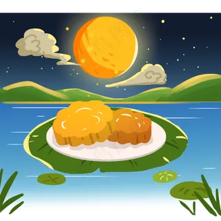 中秋节黄色扁平风元素月饼
