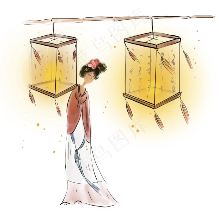 中国风赏灯的古代少女(2000X2000(DPI:300))psd模版下载